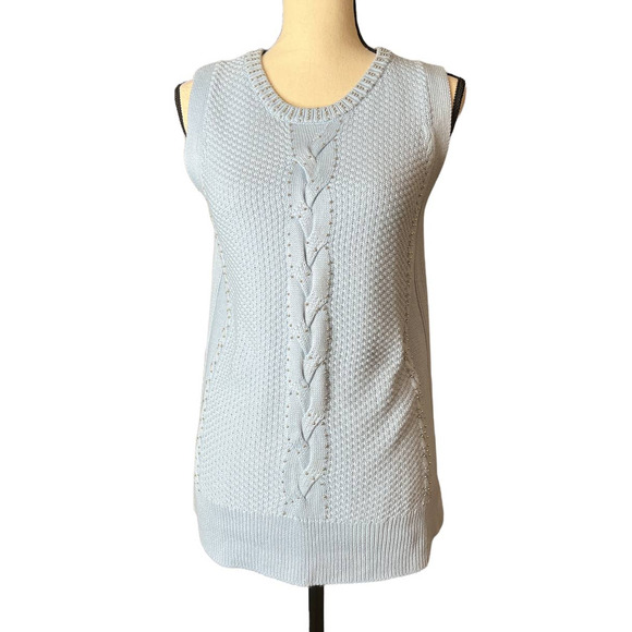 Joan Vass Long Sleeveless Sweater in Pale Blue with Tiny Silver Beads Size Large - Picture 1 of 6